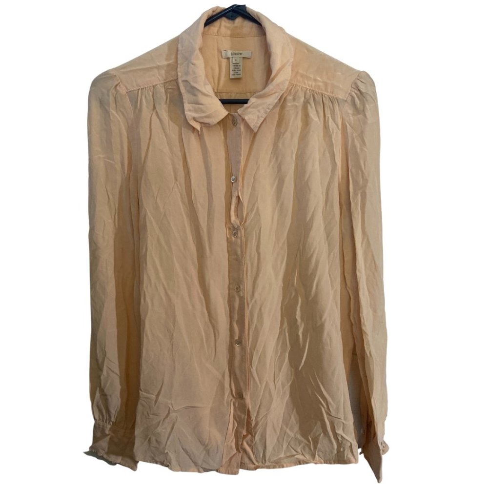 J. Crew 100 % Silk Peach pink button down shirt sz 8